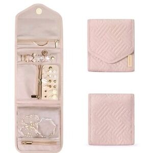 BagSmart Travel Trifold Jewelry Storage Organizer Holder Earring Display Blush